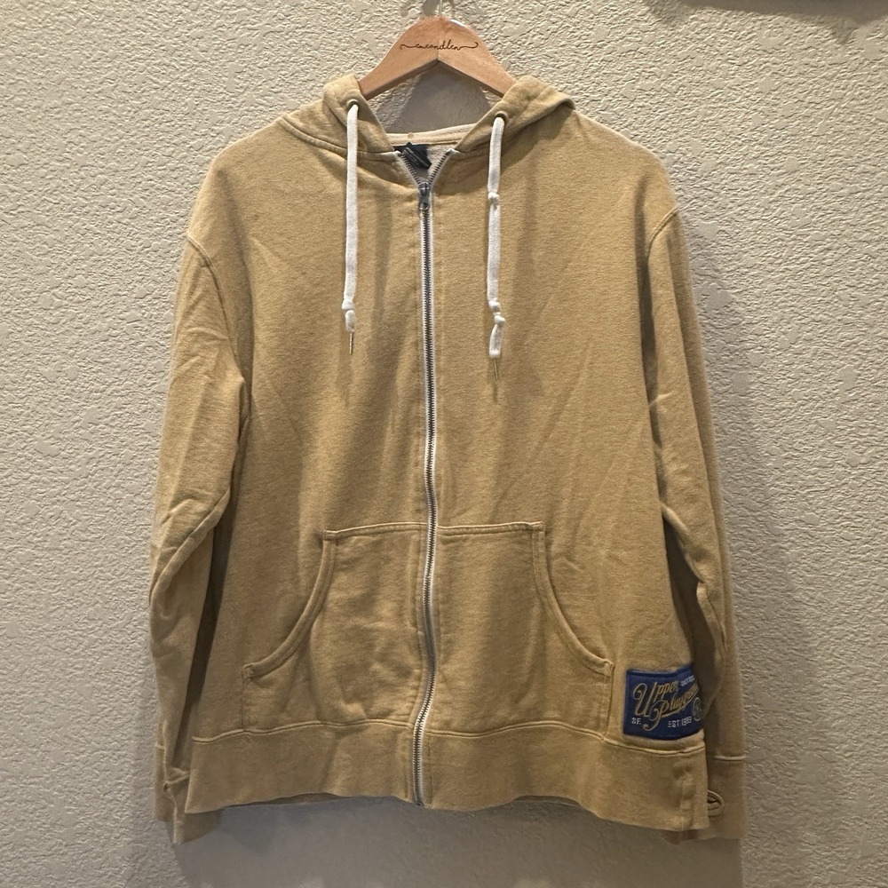 Upper Playground Full Zip Hoodie Yellow Mustard Thumb Hole Sleeve Large Gold